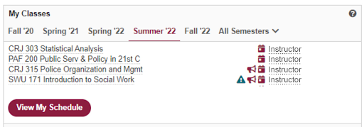 My ASU Summer 2022 class schedule